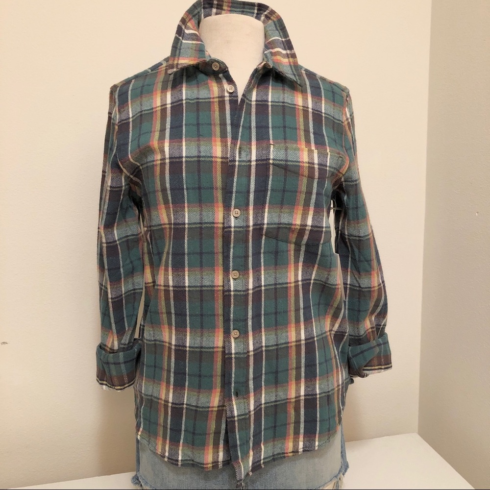 MOTHER Plaid Button Down Shirt - Green and Blue